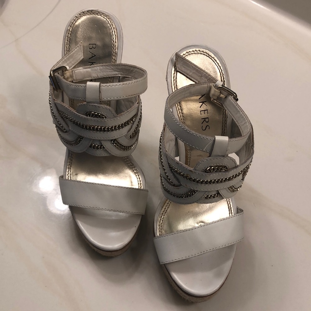 White chained heels